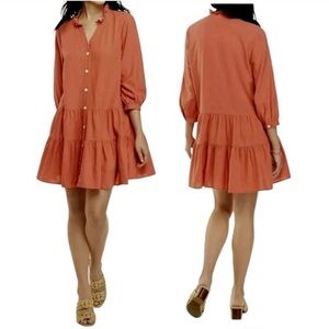 Tommy Hilfiger Coral Puff Sleeve Linen Shirt Dress Sz M oversized